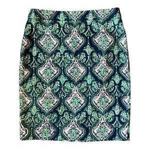 J Crew Blue and Green Paisley Pencil Skirt for Vacation, Resort, Fun
